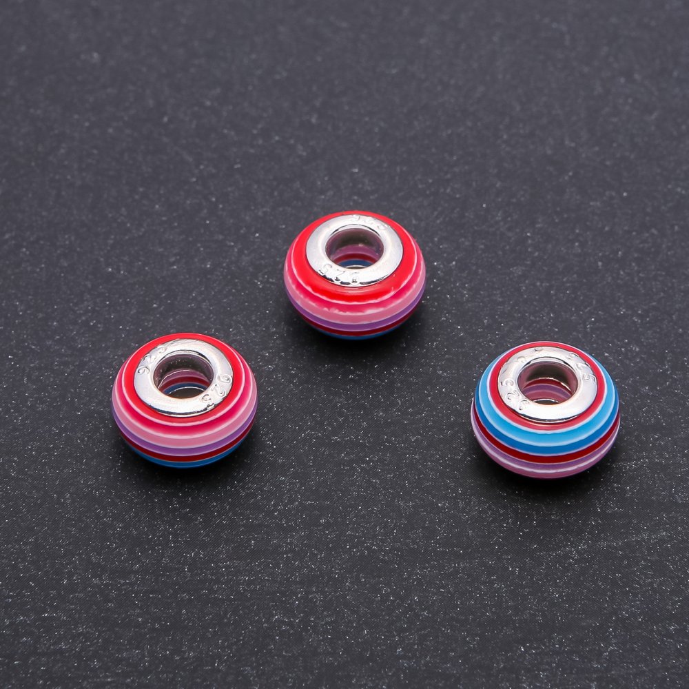 Pandora bead with red-blue stripes, 14x9 mm, 5 mm hole, packaging 10 pcs