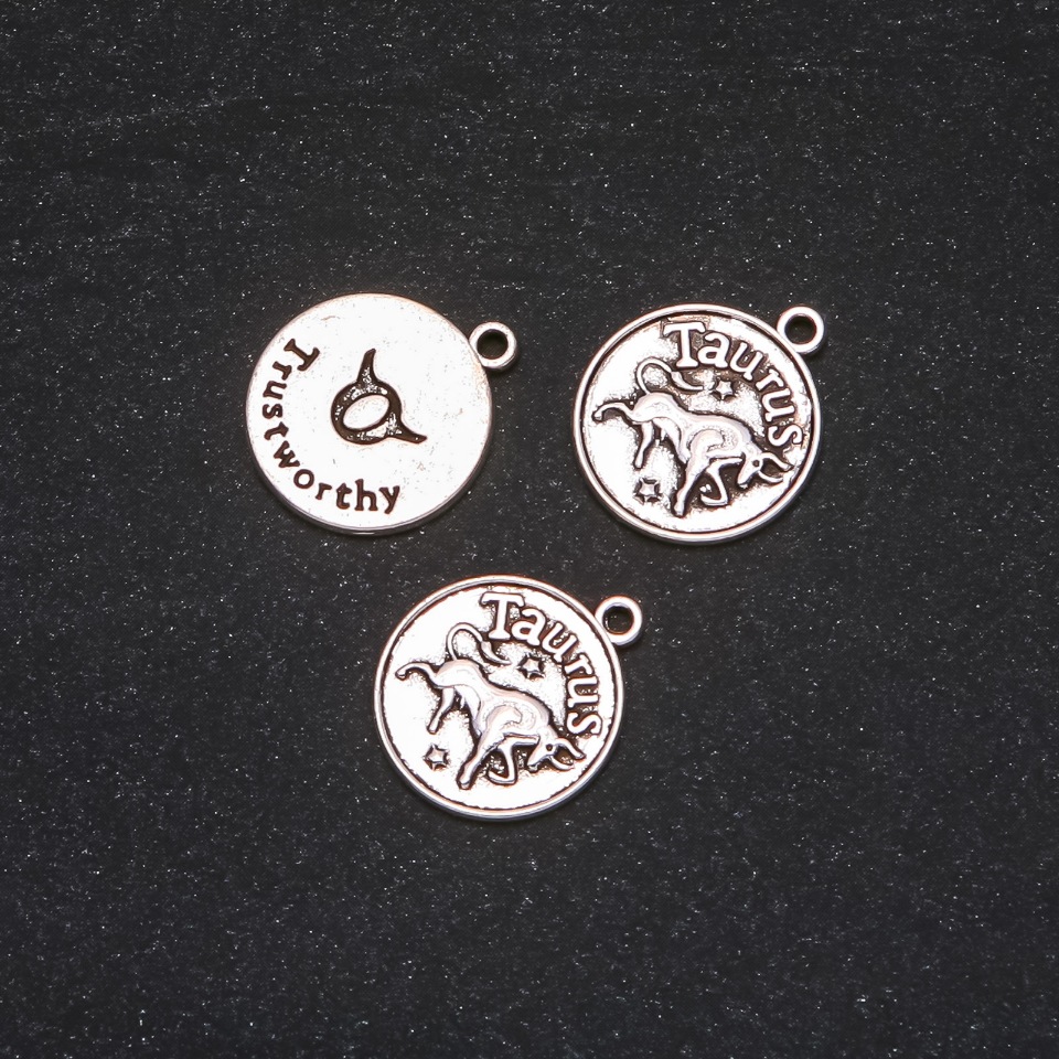 Pendant findings Zodiac Taurus, 17mm diameter, packaging 20 g ± 10 pcs