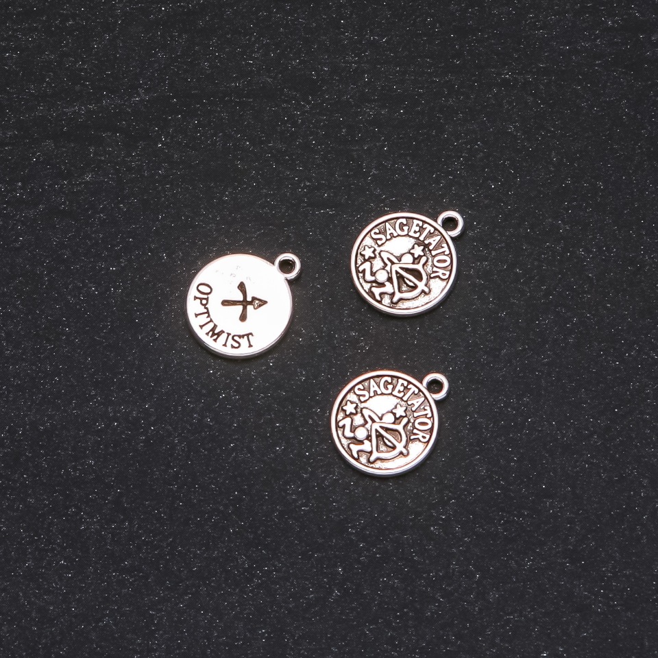 Pendant hardware Zodiac Sagittarius, 12mm diameter, packaging 20 g +/- 18 pcs