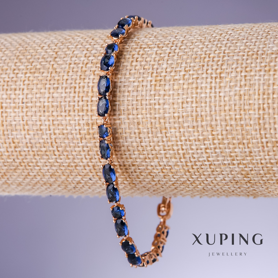 Xuping bracelet with blue cubic zirconia "Sapphire", 5 mm thickness, 18–21 cm length, 18K gold plating