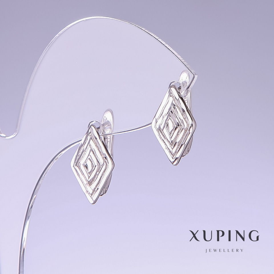Xuping Earrings, 16mm long, 9mm thick, rhodium