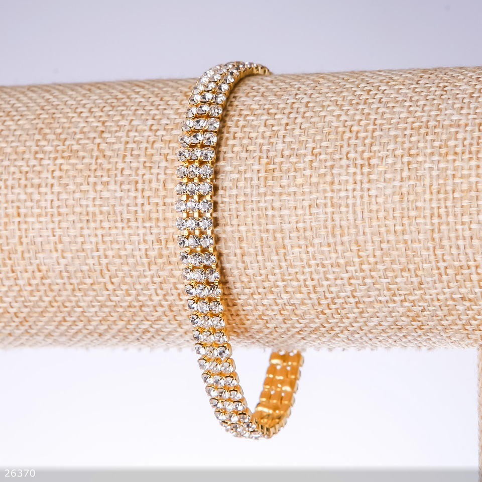 Three-row rhinestone bracelet "White", 7mm wide, 19cm long "Gold"