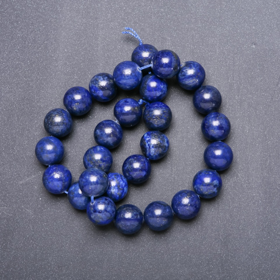 Lapis Lazuli Natural Stone Beads — Smooth Round Beads on Thread, 10 mm Diameter, 38 cm Length
