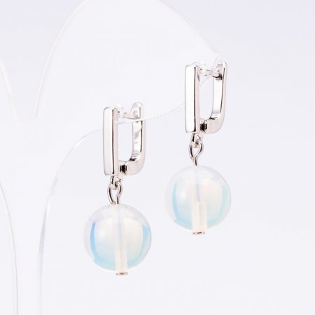 Earrings 'Elegant' Moonstone, diameter 14 mm, length 3 cm