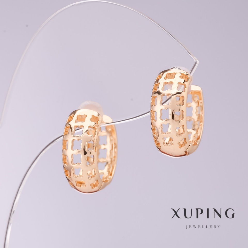 Xuping Filigree Earrings, 7 mm Diameter, 16 mm Length, 18K Gold-Plated