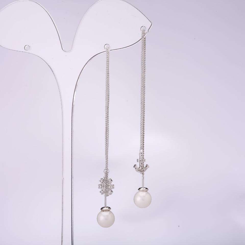 Long asymmetric stud earrings, 925 sterling silver, Sea collection, 8 mm thick, length 107–135 mm