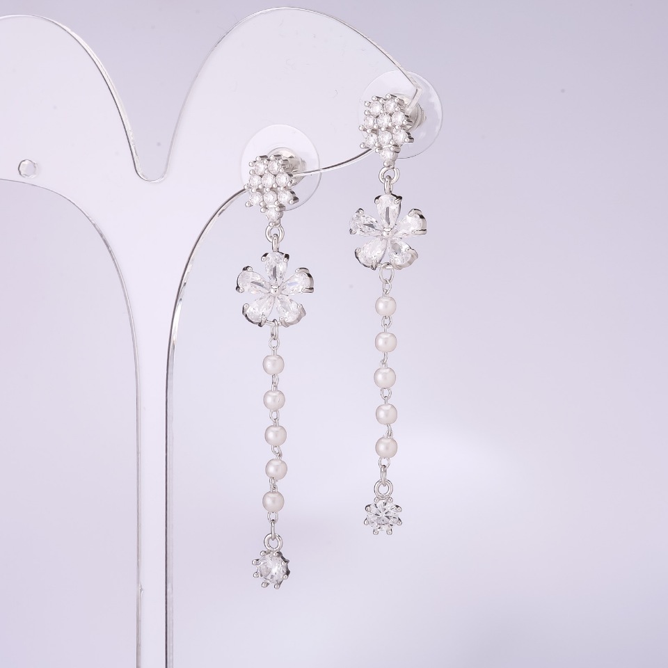 Long Earrings 925 Flowers Series, 11 mm Thick, 60 mm Length
