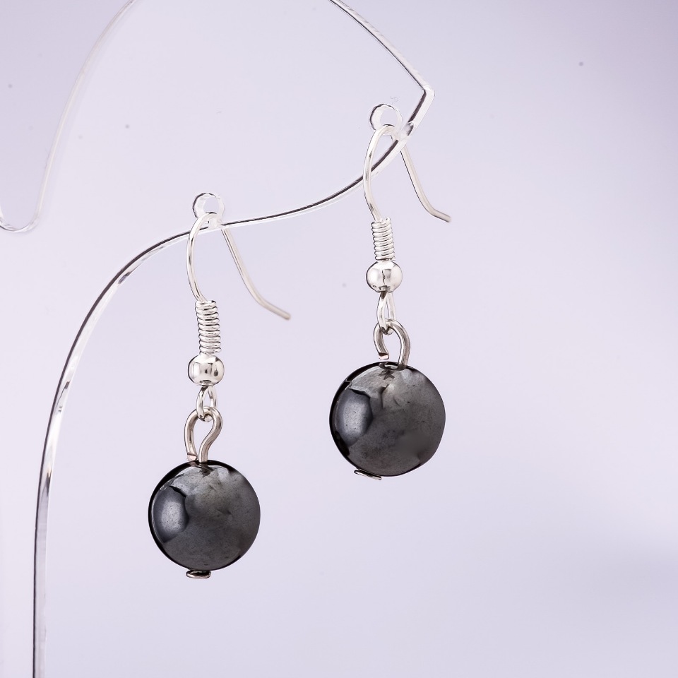 Hematite Earrings, 10 mm Diameter