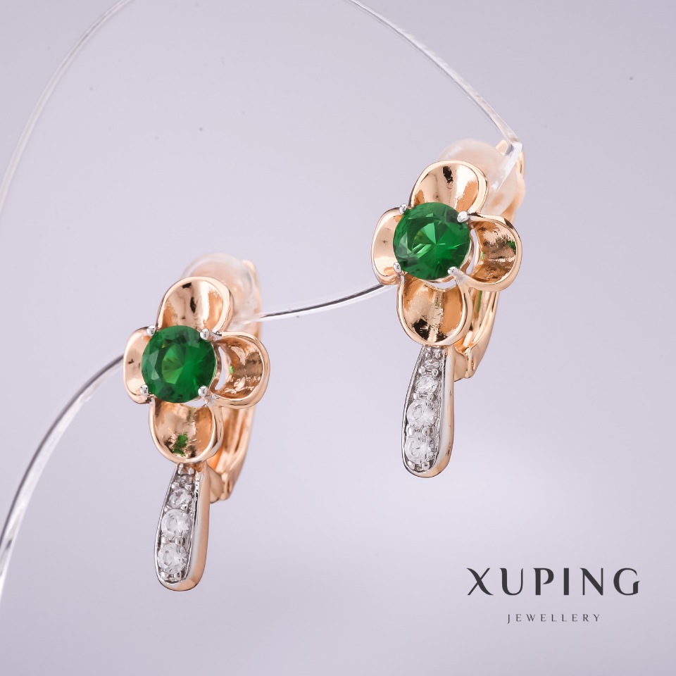 Xuping Earrings with Green Stones 20x10mm 18k Gold-Plated