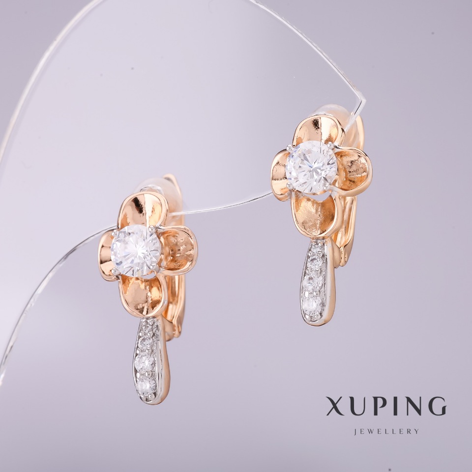 Xuping Earrings with White Stones 20x10mm 18K Gold Plating