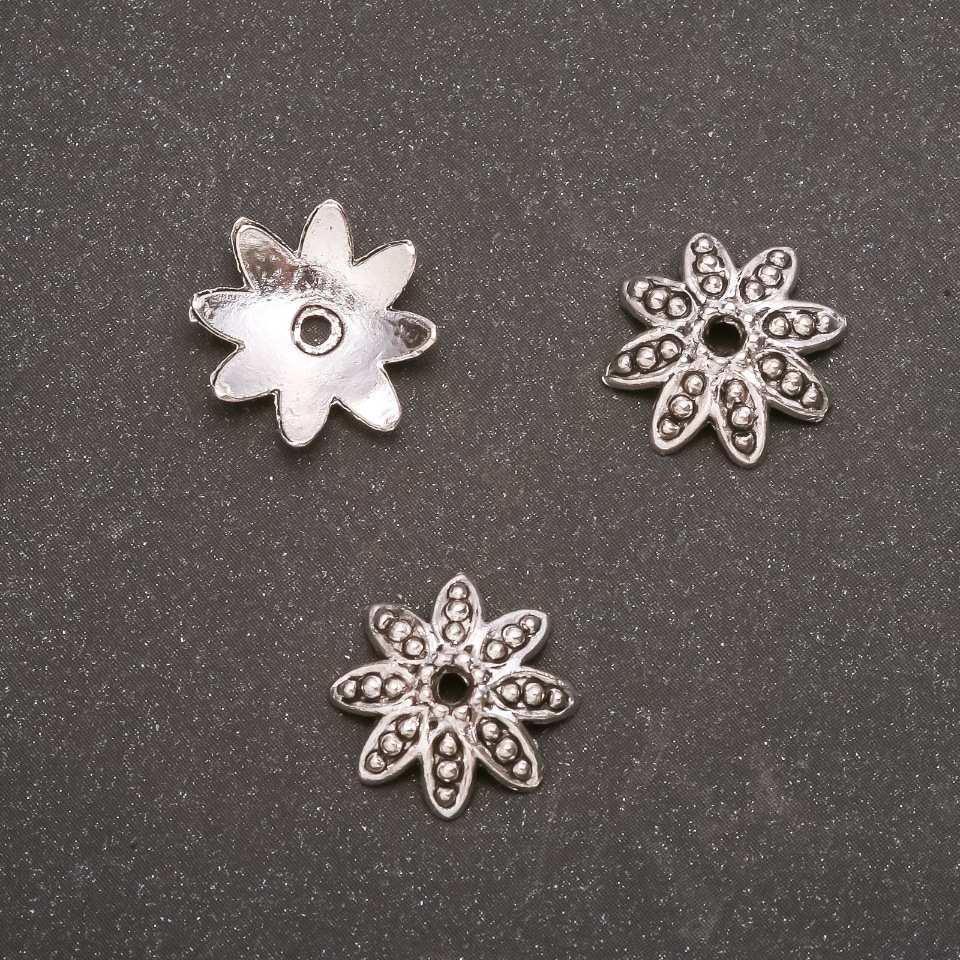 Gray metal bead end caps, 14 mm, inner diameter 2 mm, pack of 20