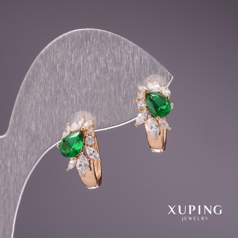 Xuping Earrings with Green Stones 15x9 mm 18K Gold Plated