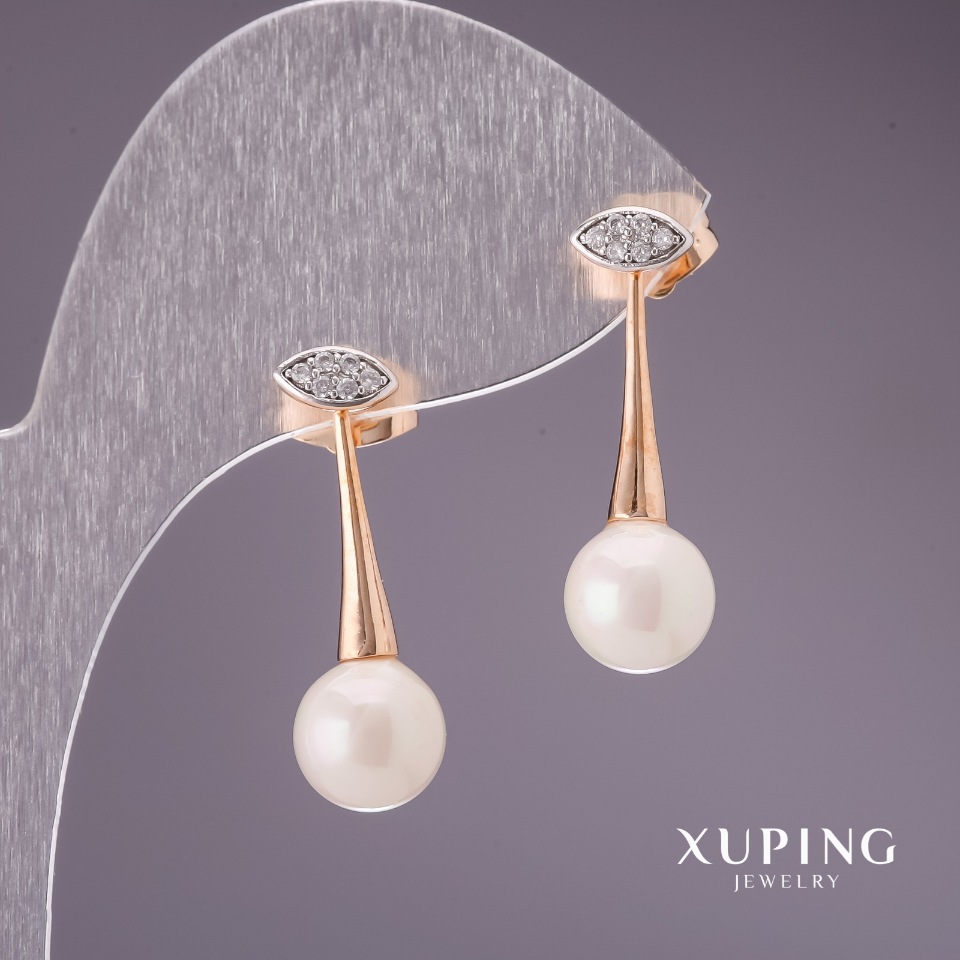 Earrings Xuping with pearls "Mallorca" 26x8mm 18K Gold Plating