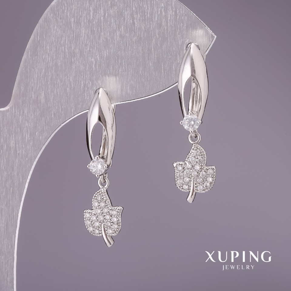 Xuping Earrings with White Stones 27x8mm Rhodium