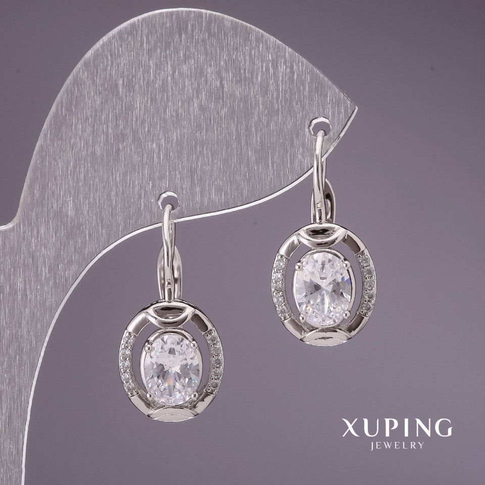 Xuping Earrings with White Stones 24x11mm Rhodium-plated