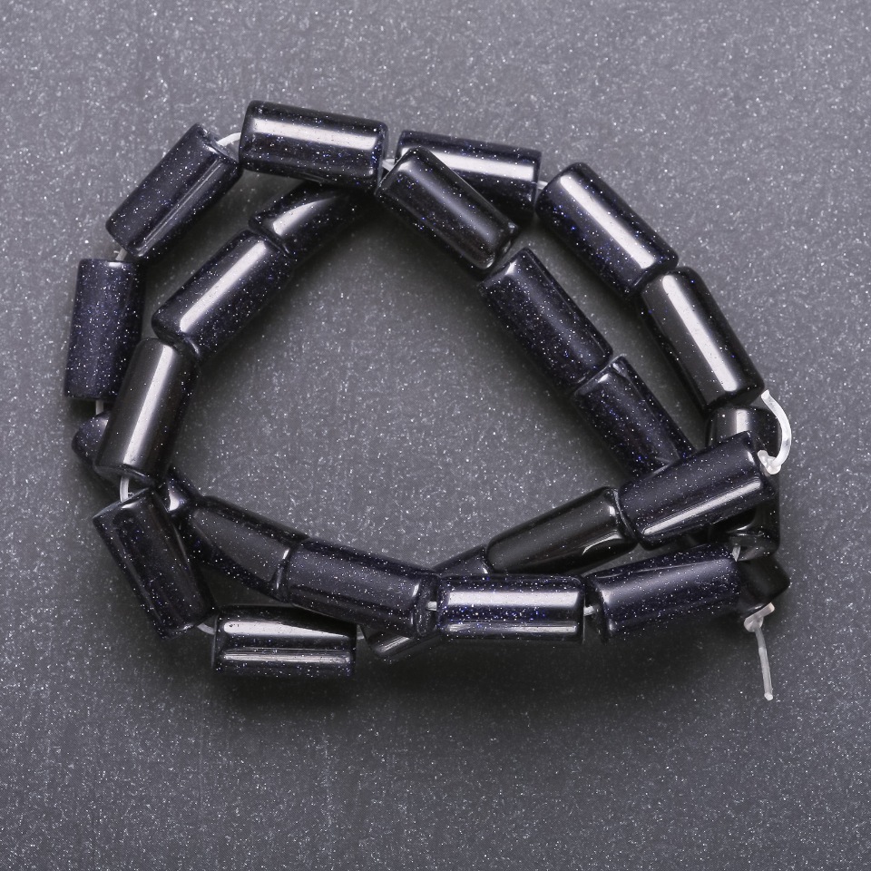 Beads of natural Aventurine Blue Sand Cairo Night, cylinder shape, 8×17mm, 40cm length