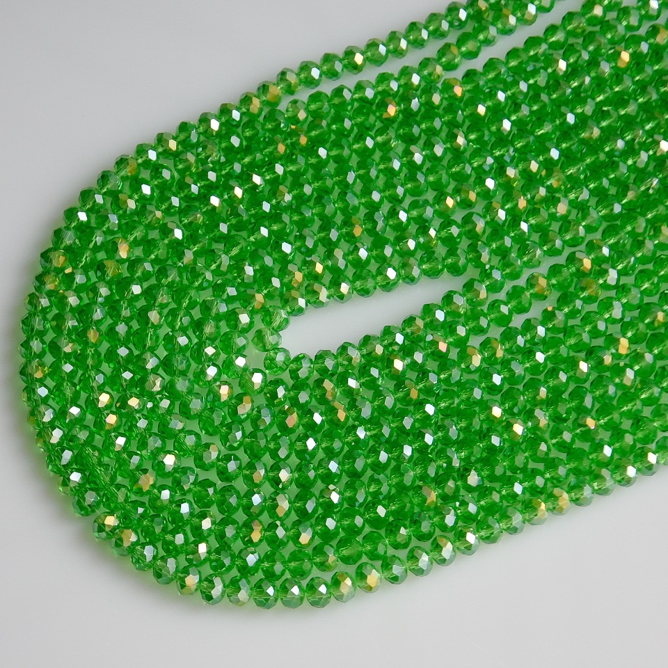 Beads Czech Crystal Transparent Green with Benzine Finish, Rondelle Shape, 6x4 mm Diameter, 40 cm String
