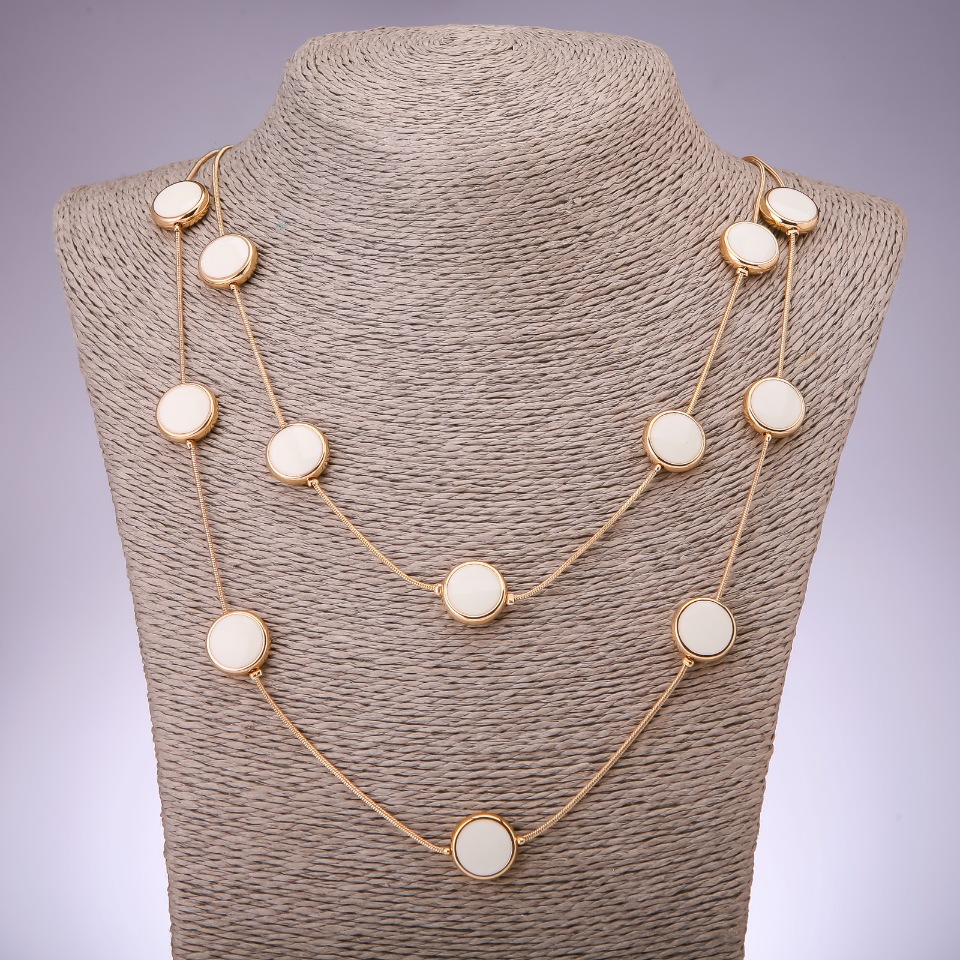 Cascade Necklace, two-row 'coin' bead, length 80 cm, yellow metal