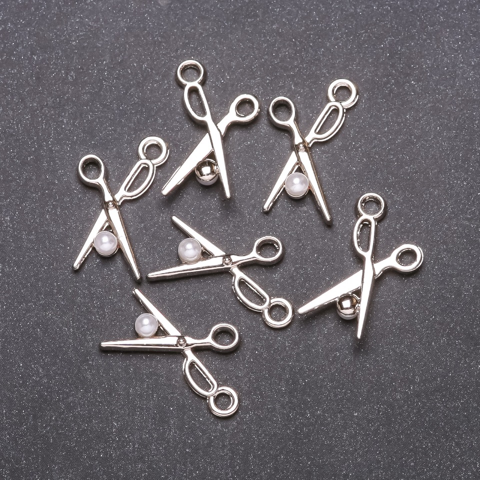 Pendant Findings 'Scissors', 13mm diameter, 23mm length, white metal, packaging 6 pcs