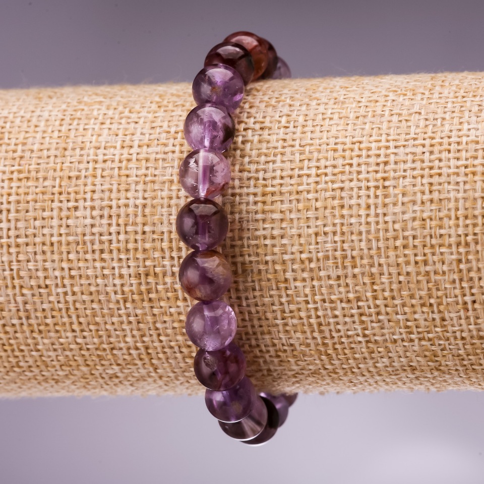 Ametrine bracelet with smooth beads, 8 mm diameter, 18 cm length on elastic