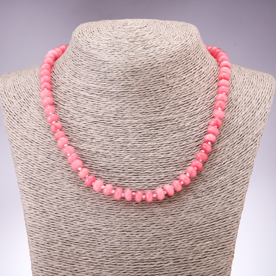 Necklace 'Tourmaline' artificial pink faceted rondelle beads, diameter 8x5 mm, length 45 cm