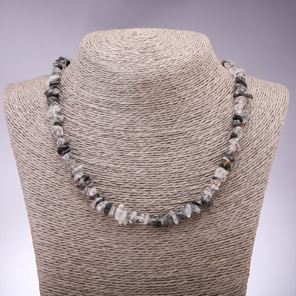 Rutilated Quartz 'Hair Quartz' Chip Necklace, 7mm diameter, 45cm length