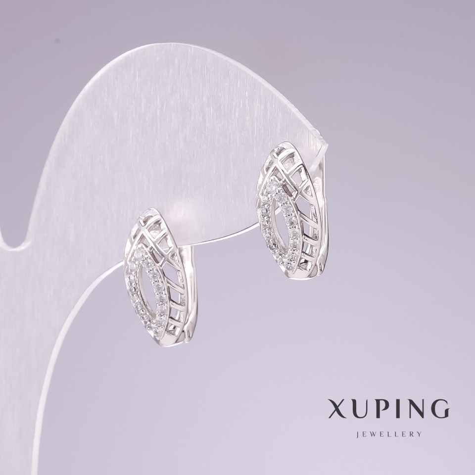 Xuping rhodium earrings with white crystals 15x8mm