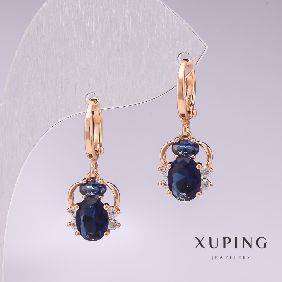 Xuping Spider Earrings 18K Gold Plated with Blue Stones and White Crystals 25x10mm