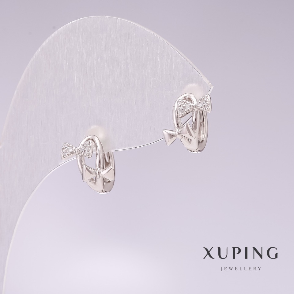 Xuping Rhodium-Plated Earrings with White Crystals