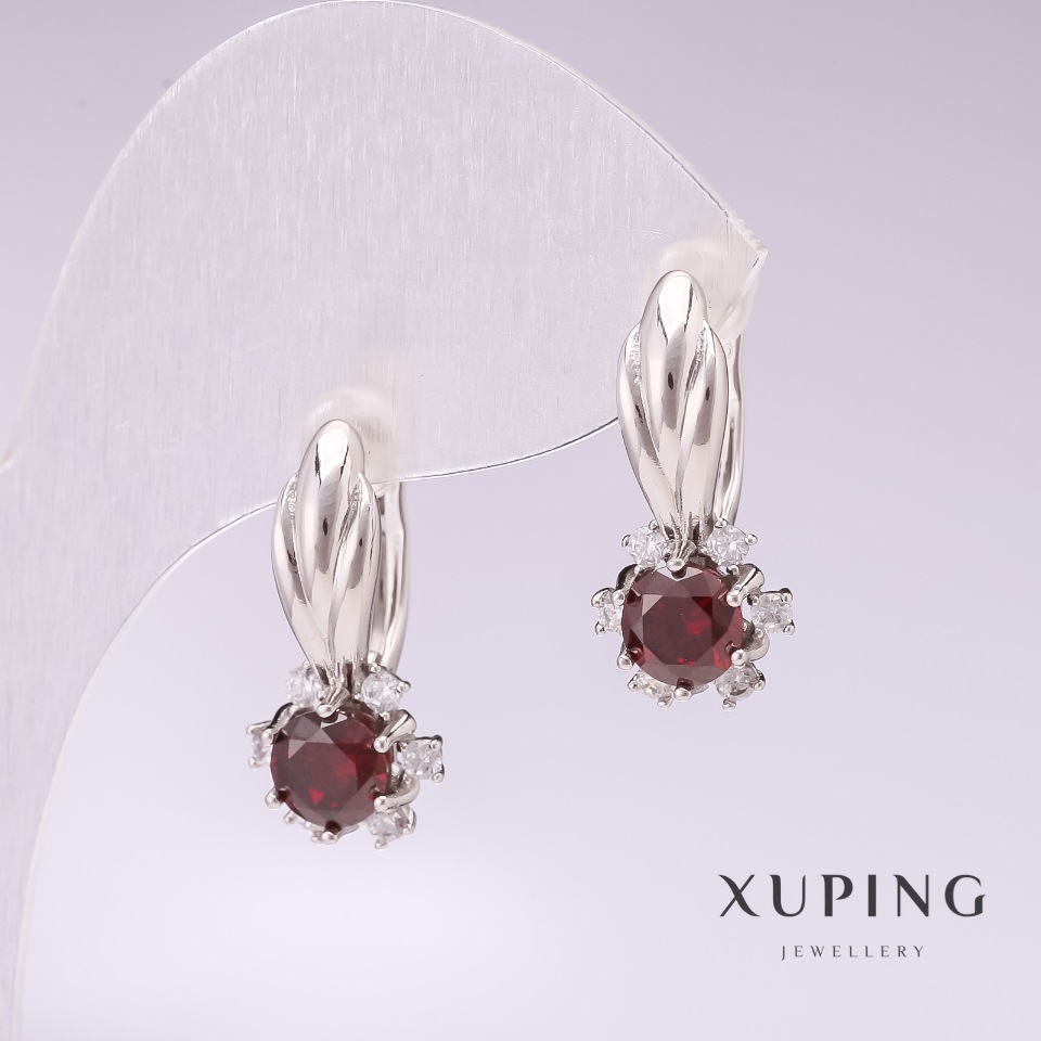 Xuping rhodium-plated earrings with red stones 21x10mm
