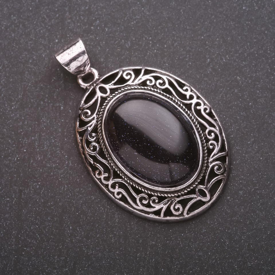 Pendant with synthetic aventurine stone 'Blue Sand Night of Cairo' in antique-style setting, 33×40×52 mm