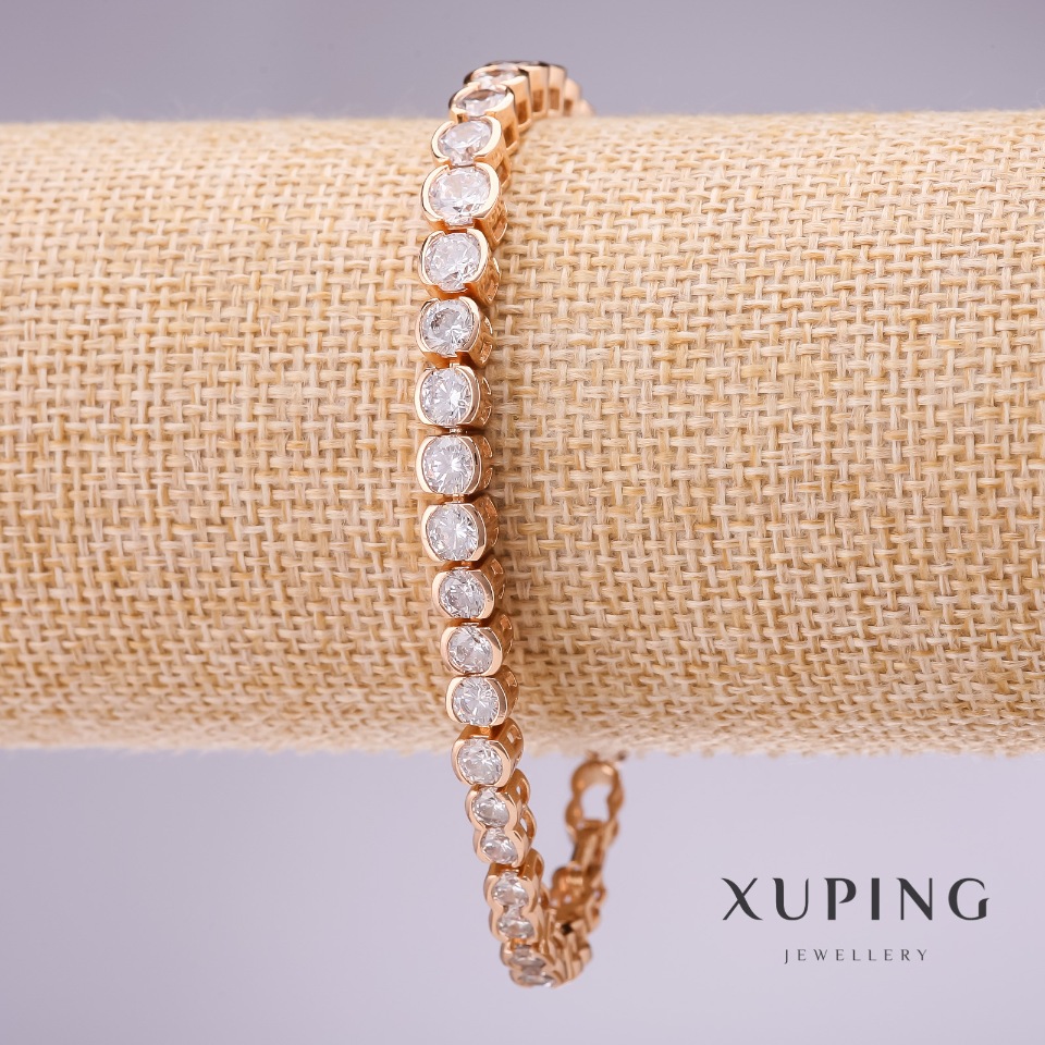 Xuping Bracelet with White Stones, 7mm Thickness, 17–19cm Length, Gold Plated with Extension Chain