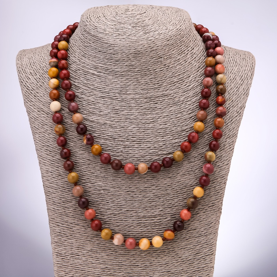 Mookaite Jasper Necklace with natural stone beads, smooth round beads, diameter about 8 mm, length 120 cm
