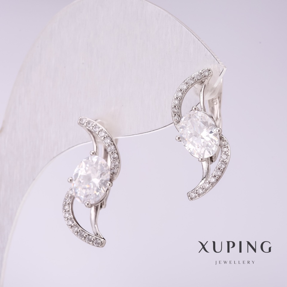 Xuping Earrings with White Stones 21x8mm Rhodium