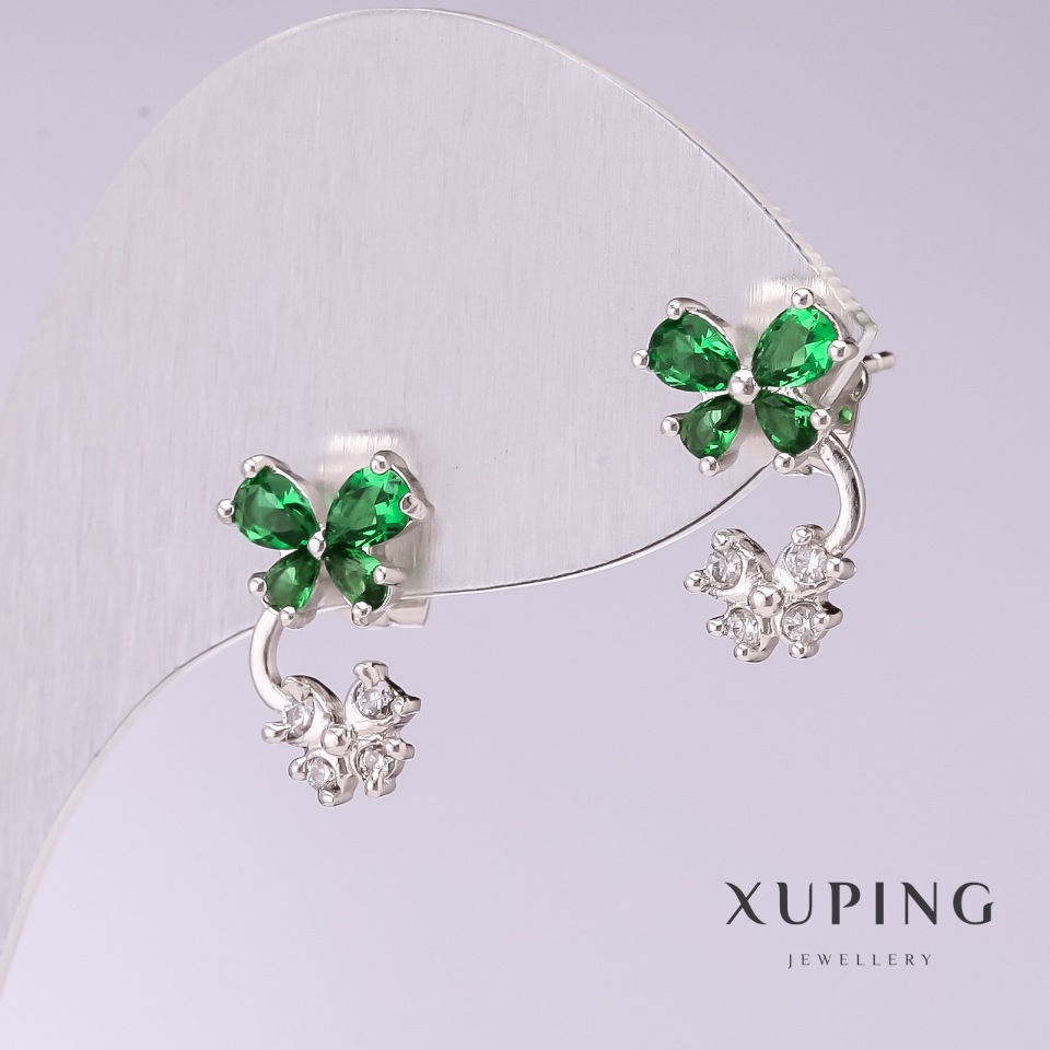 Xuping Earrings 'Butterflies' with Green Stones 15x9mm Rhodium