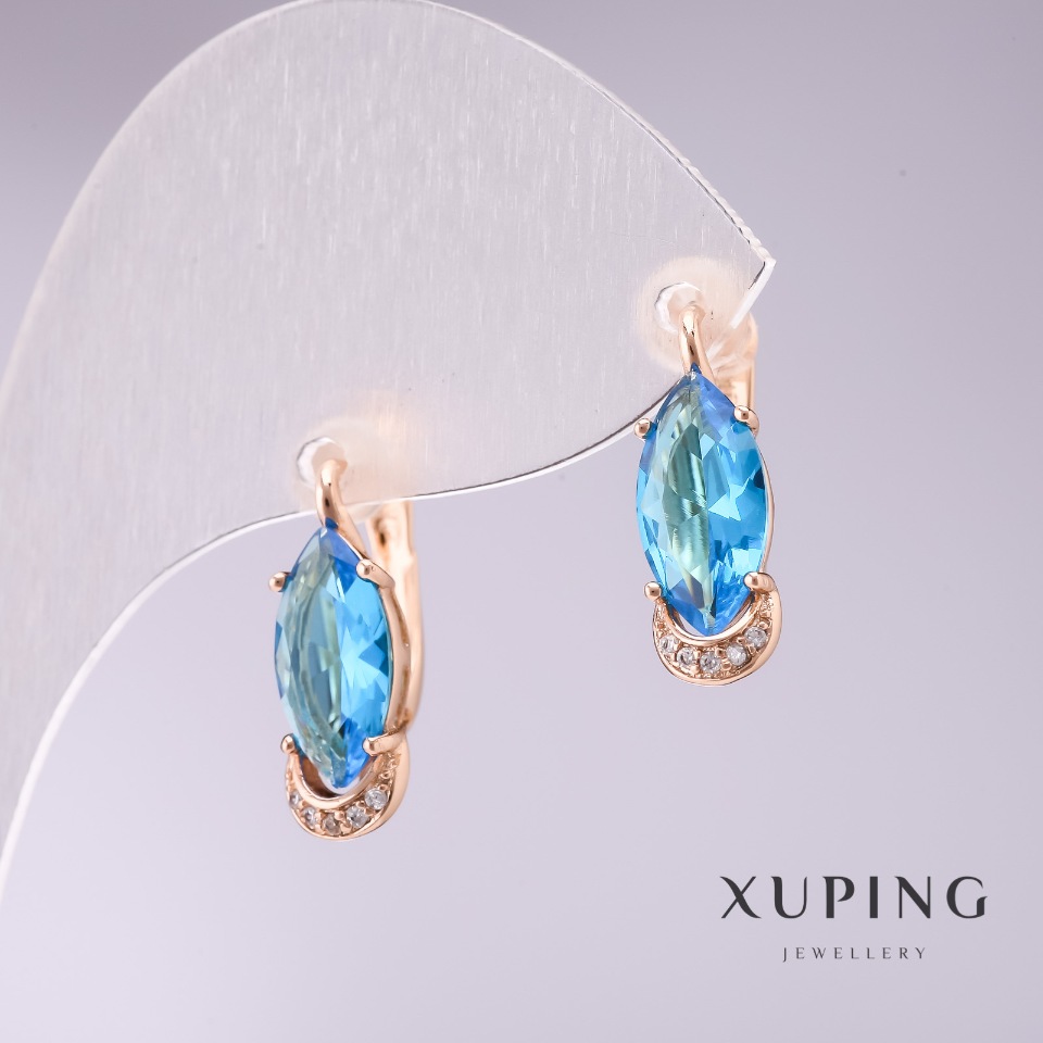 Xuping Earrings with Blue Stones 18x6mm Gold-Plated