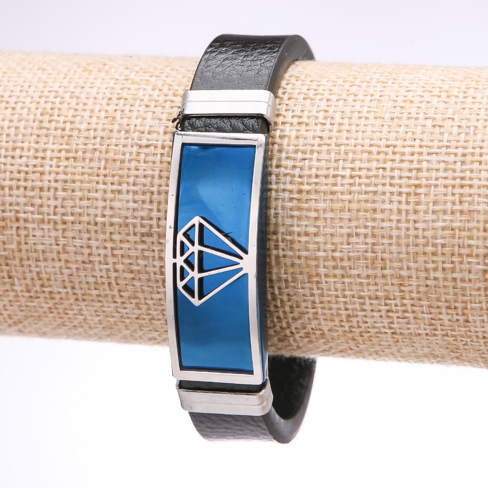 Men's Diamond eco-leather wide steel plate blue, thickness 14-16 mm, length 20 cm