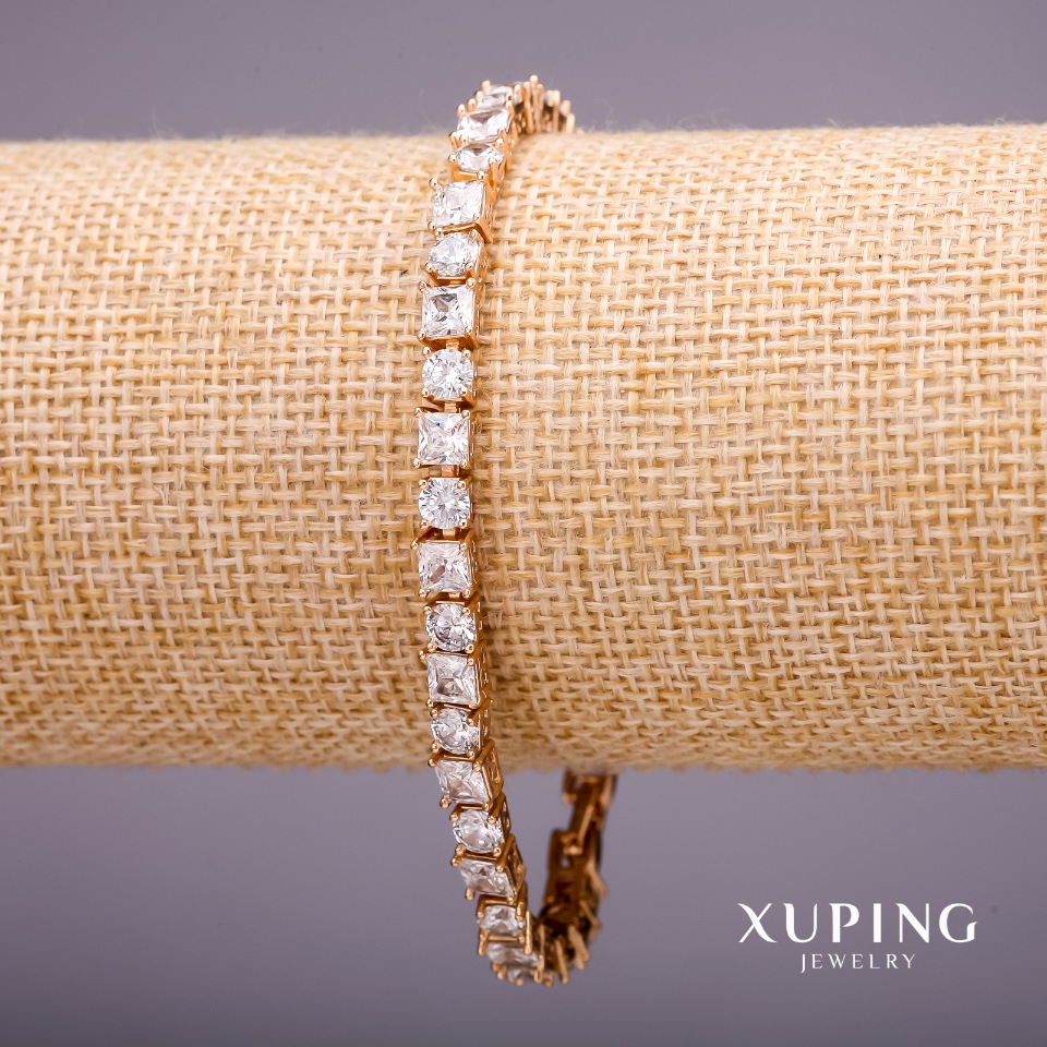 Xuping Bracelet with White Stones, 5mm Thick, 17–19 cm Length, Gold Plated