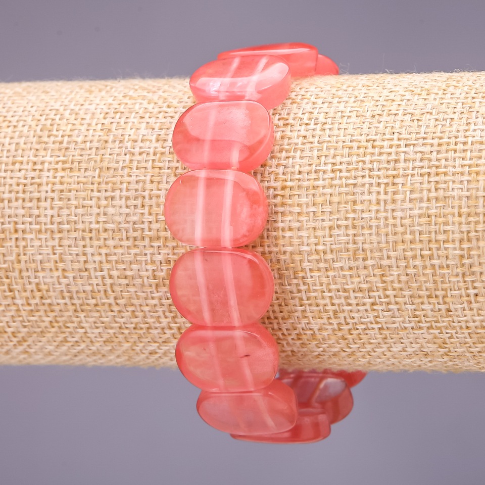 Watermelon Tourmaline Bracelet, 18×14 mm links, 18 cm length on elastic