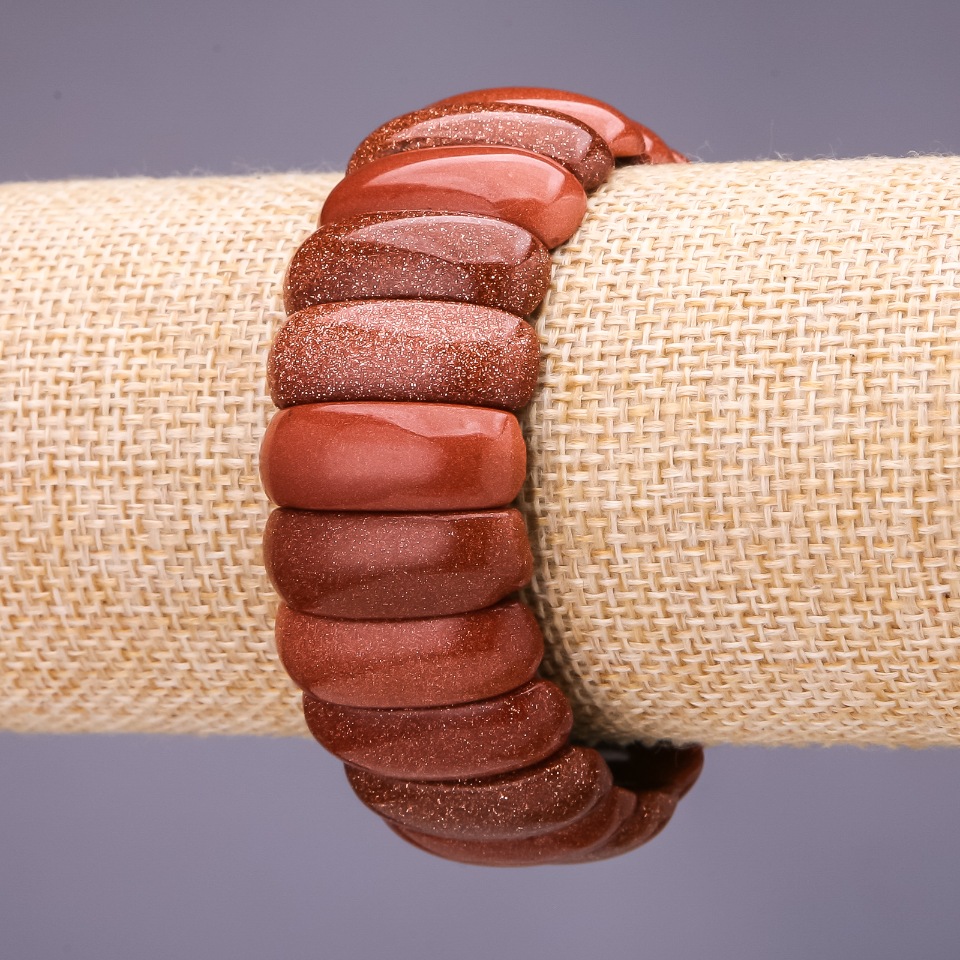 Bracelet Aventurine 'Golden Sand' Link 25x10+-mm, length 18 cm on elastic