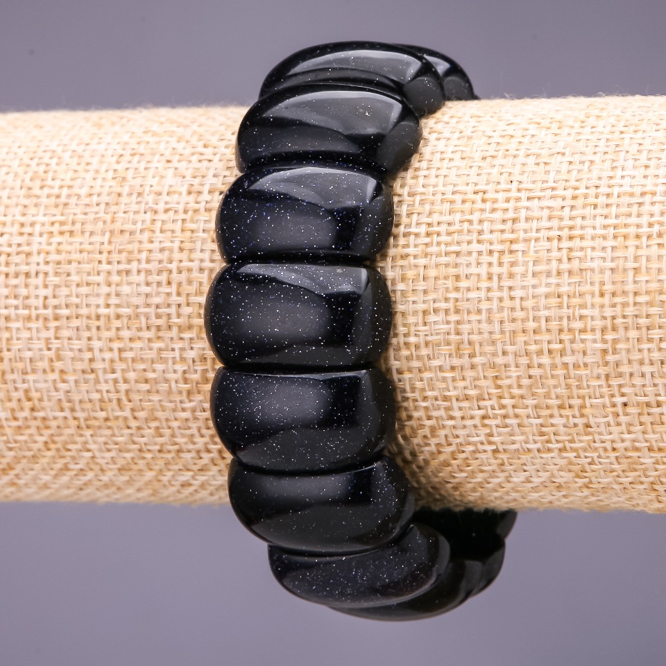 Aventurine Bracelet (Synthetic) Blue Sand Cairo Night, link 25x12 mm, length 18 cm on elastic