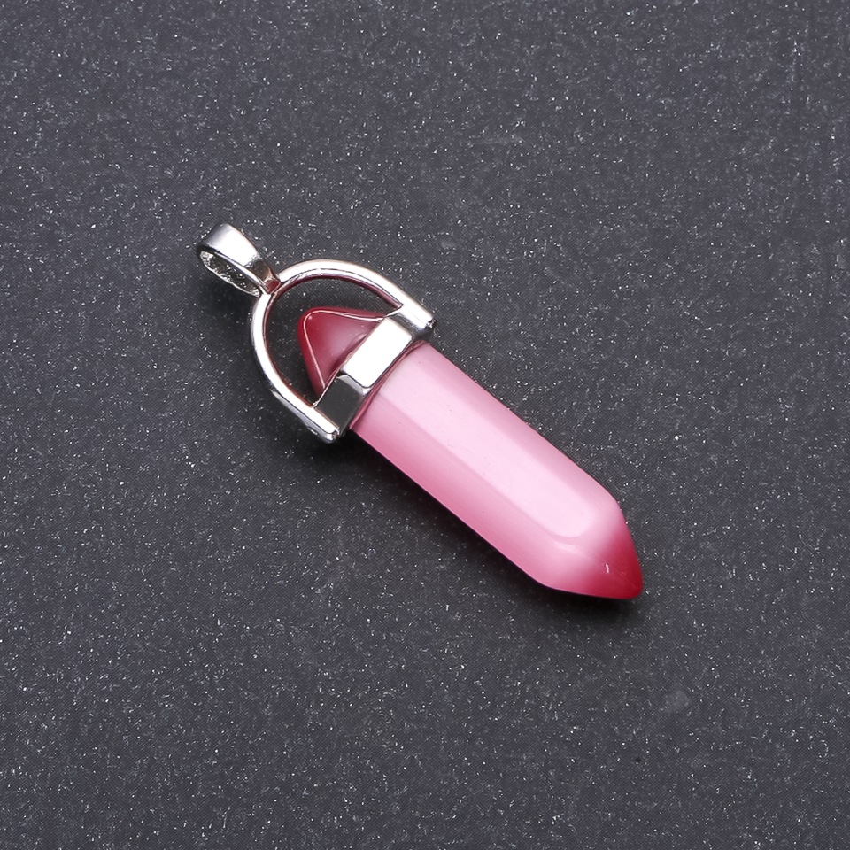 Pink Cat's Eye Pendant, Hexagonal, 8x35x41 mm
