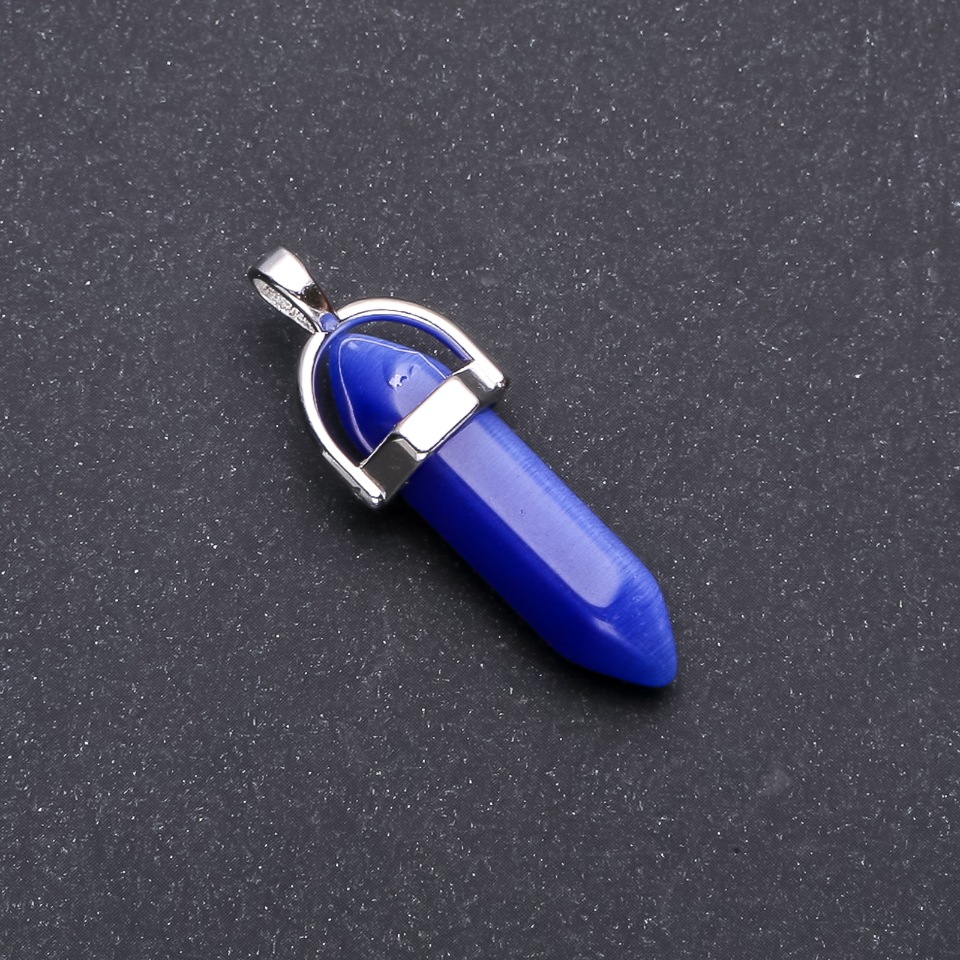 Cat's Eye Pendant Blue Hexagon 8×35×41 mm