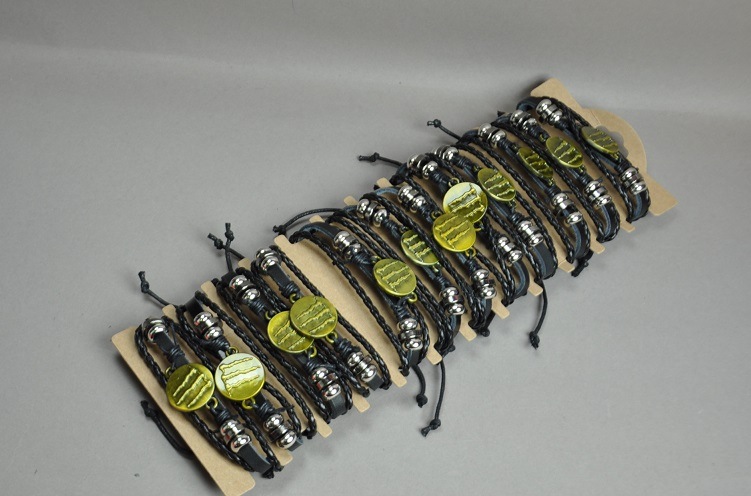 Eco leather bracelets 'Claws' on drawstrings, 12-pack