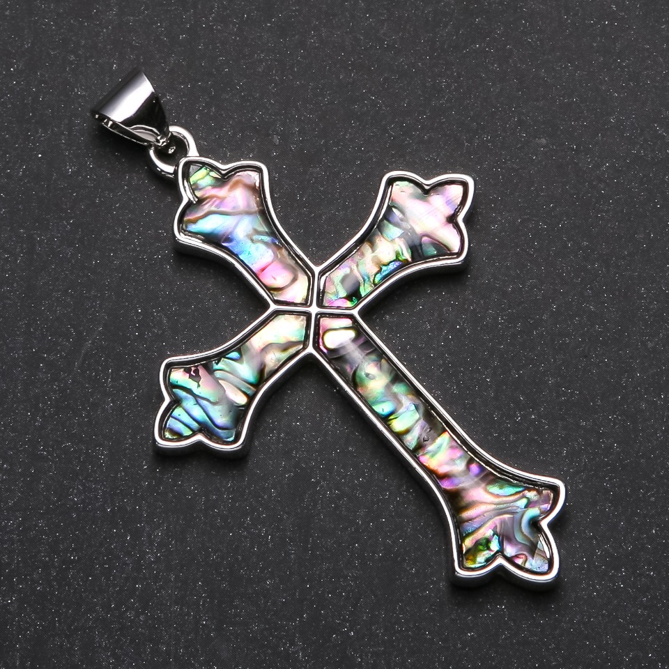 Pendant Cross with Haliotis in a Bezel 68×47 mm