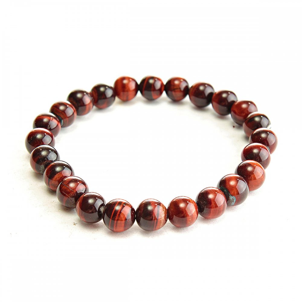 Elastic bracelet of natural Bull's Eye stone with a smooth bead, diameter 8(±)mm