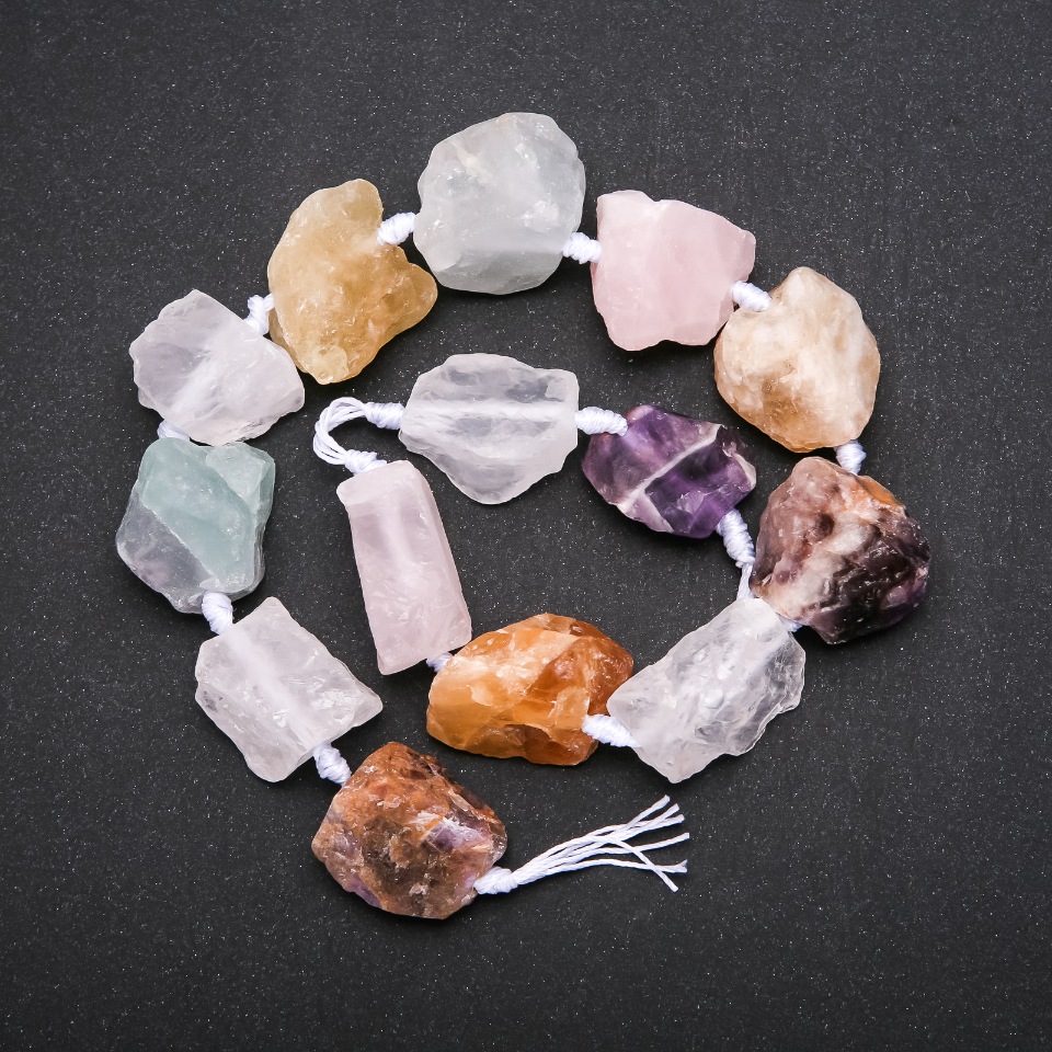 Unpolished Beads 'Assorted' – stringing blank, faceted, 20x26 mm (±), length 42 cm