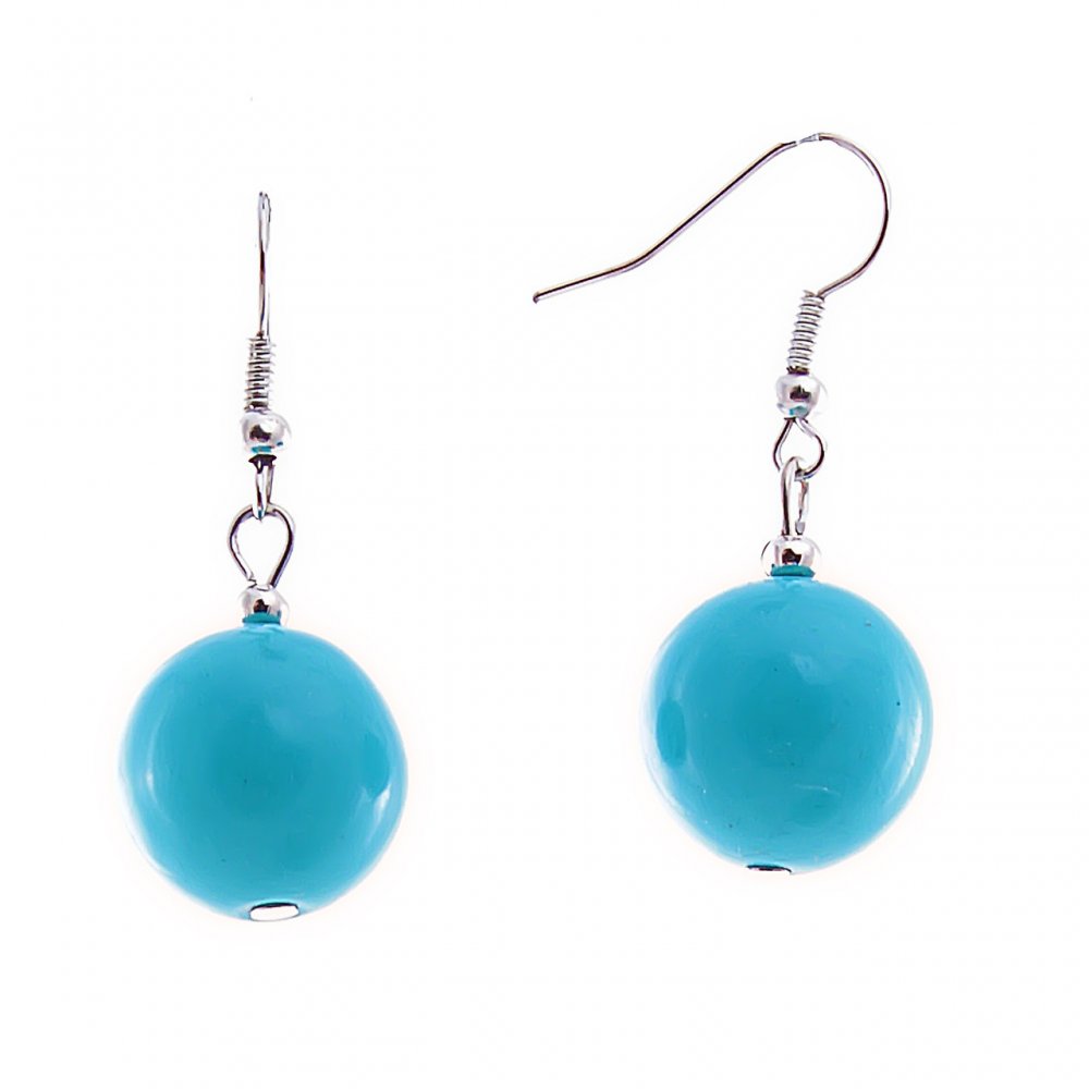 Dangling earrings with smooth beads in 'turquoise', 37×15 mm