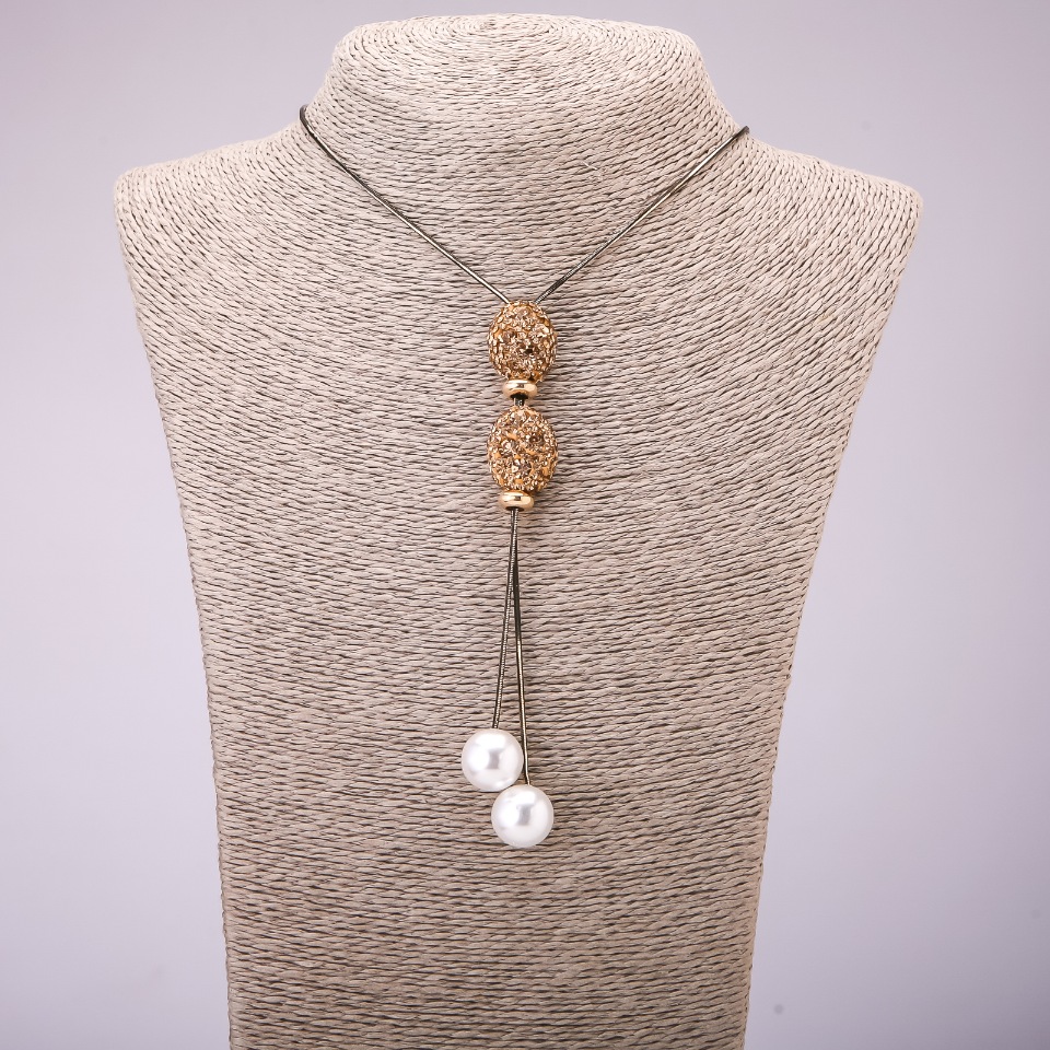 Tie Pendant with Yellow Rhinestones on a Long Chain of 'Black Gold' Metal, diameter 16x48mm, length 70cm