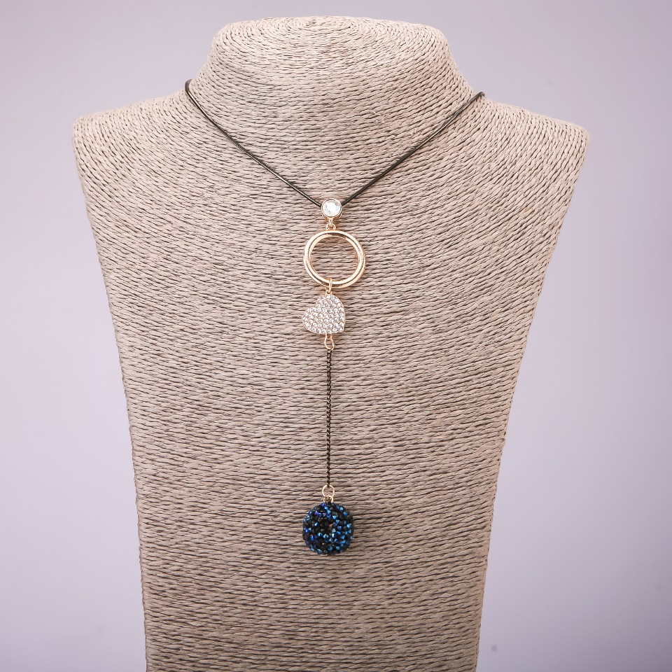 Crystal pendant on a long chain, metal 'black gold', diameter 113×23 mm, length 70 cm